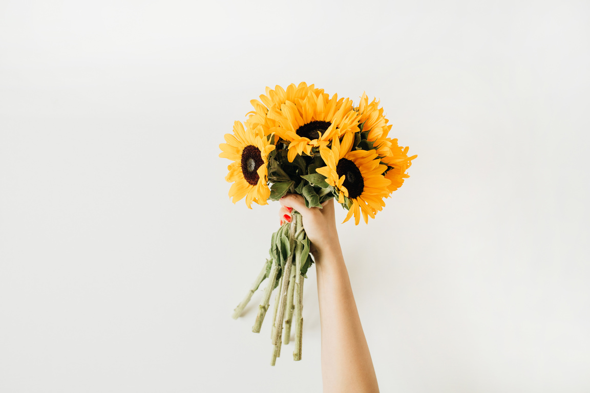 Hand Holding Sunflower Bouquet